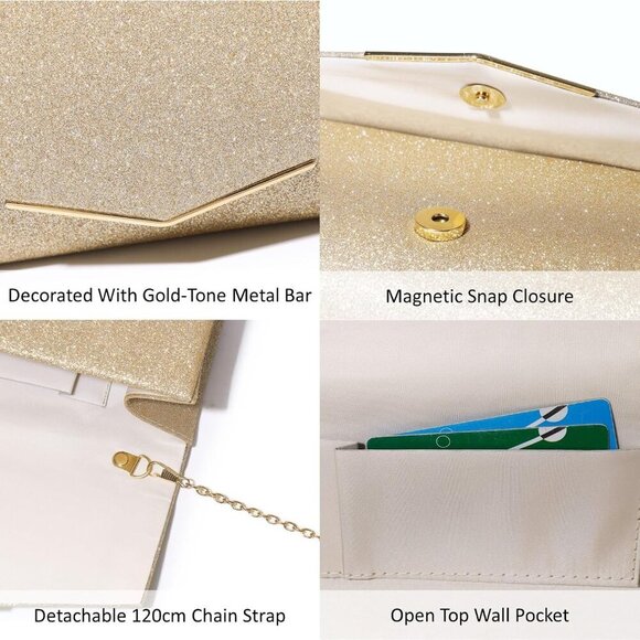 Sequins Clutch Evening Bag Women Small Pouch Crossbody for Wedding Party - Picture 7 of 9